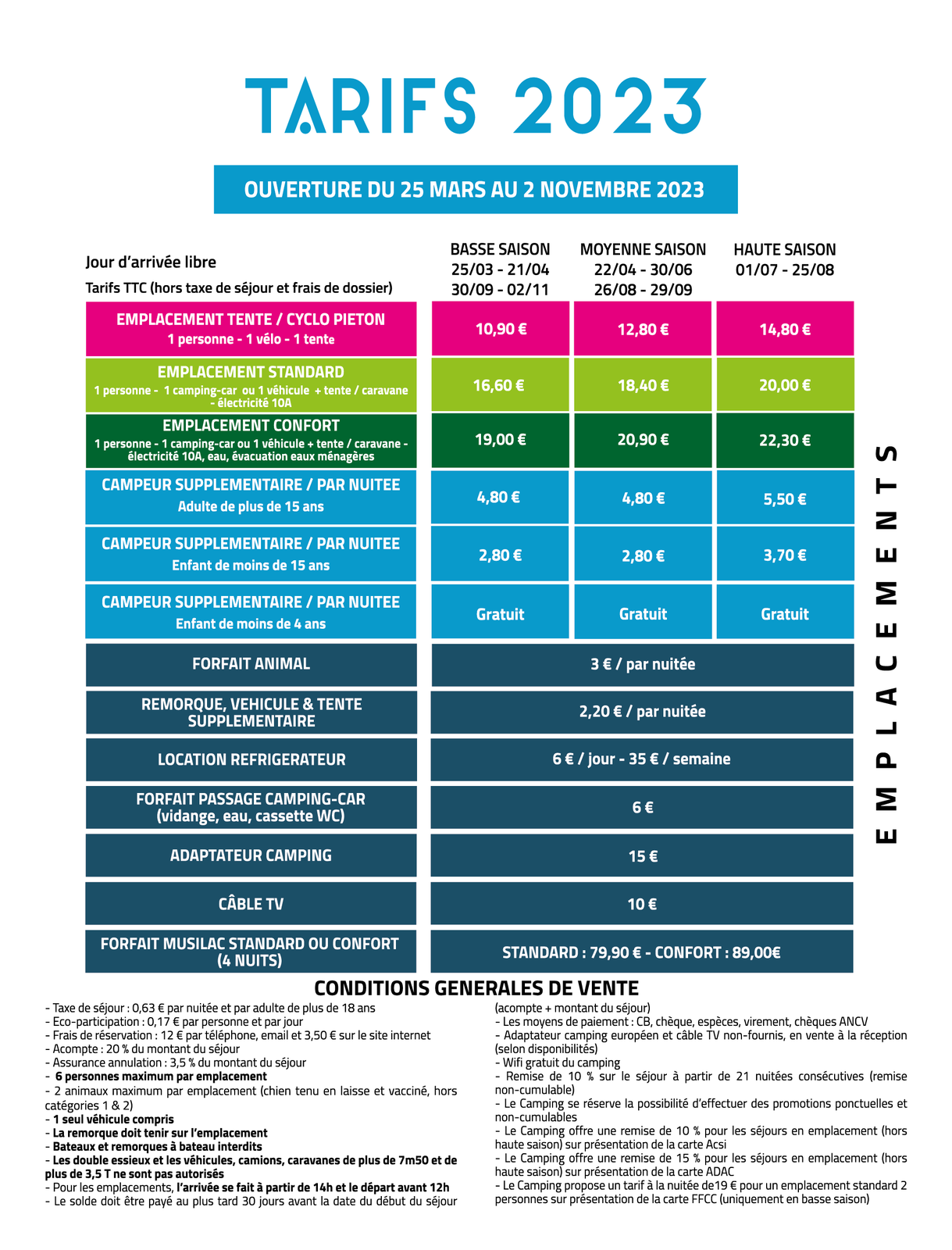 Tarifs 2023